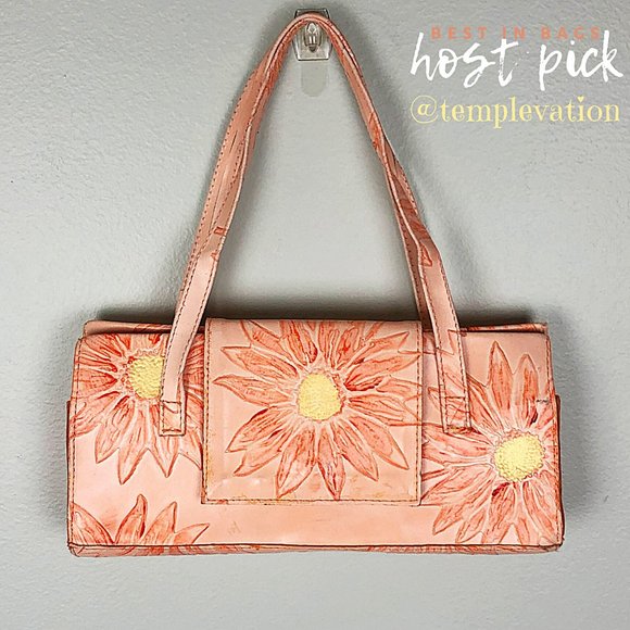 Vintage Handbags - Vintage Italian Painted Sunflower Clutch Handbag